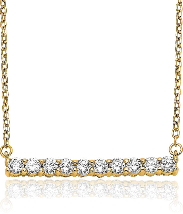 14K Solid Yellow Gold Diamond Bar Necklace Chain