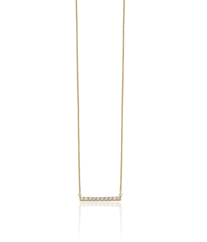 14K Solid Yellow Gold Diamond Bar Necklace Chain