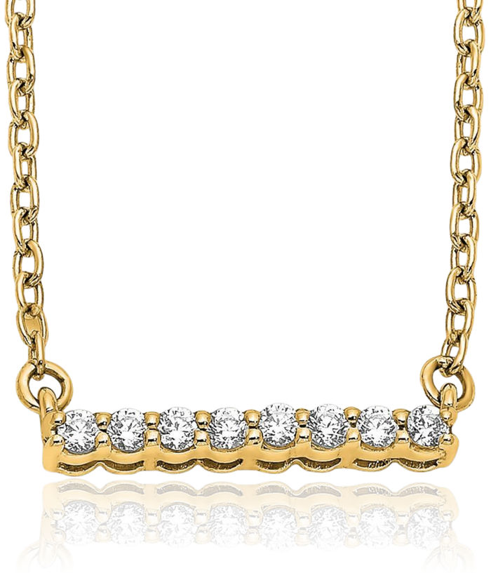 14K Solid Yellow Gold Diamond Bar Necklace Chain