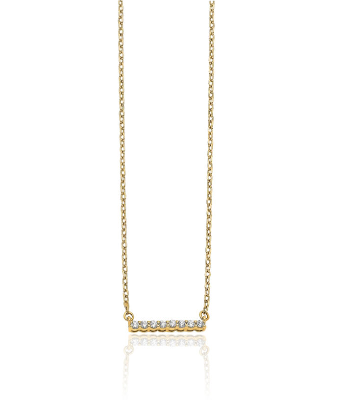 14K Solid Yellow Gold Diamond Bar Necklace Chain