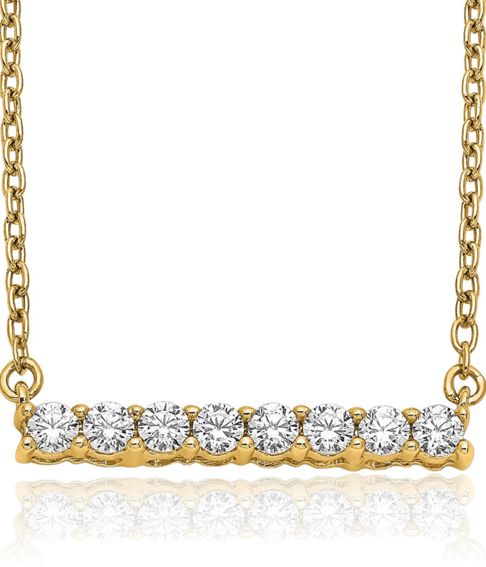 14K Solid Yellow Gold Diamond Bar Necklace Chain