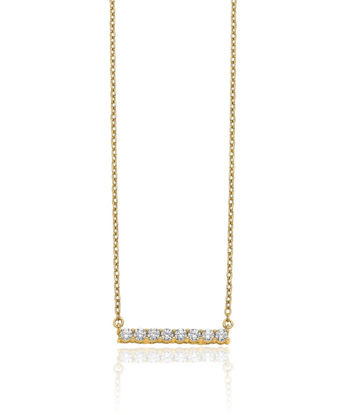 14K Solid Yellow Gold Diamond Bar Necklace Chain