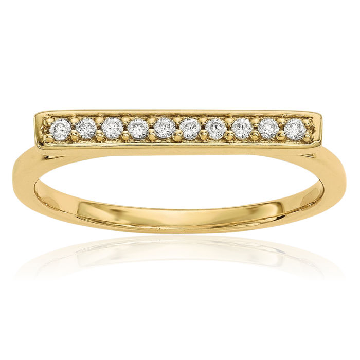 14K Solid Yellow Gold Diamond Bar Ring