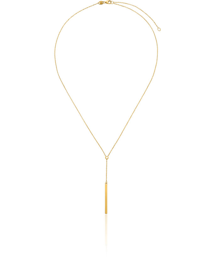 14K Solid Yellow Gold Diamond Bar Y Drop Necklace Chain