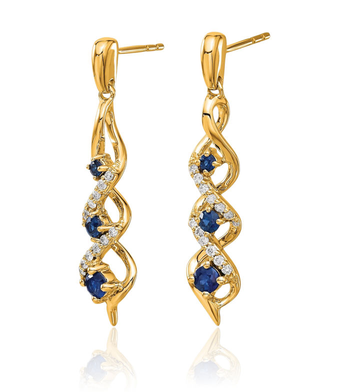 14K Solid Yellow Gold Diamond Blue Sapphire Post Drop Dangle Earrings Gemstone Push Back September Birthstone Jewelry