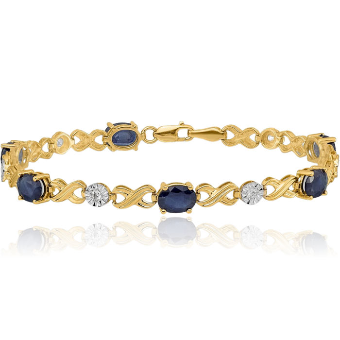 14K Solid Yellow Gold Diamond Blue Sapphire Infinity Twisted Love Knot Symbol Chain Bracelet