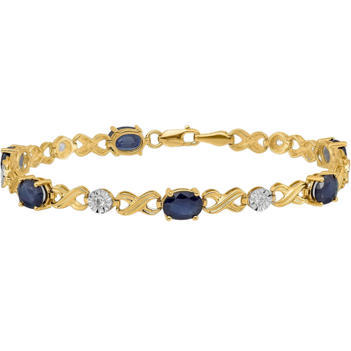 14K Solid Yellow Gold Diamond Blue Sapphire Infinity Twisted Love Knot Symbol Chain Bracelet