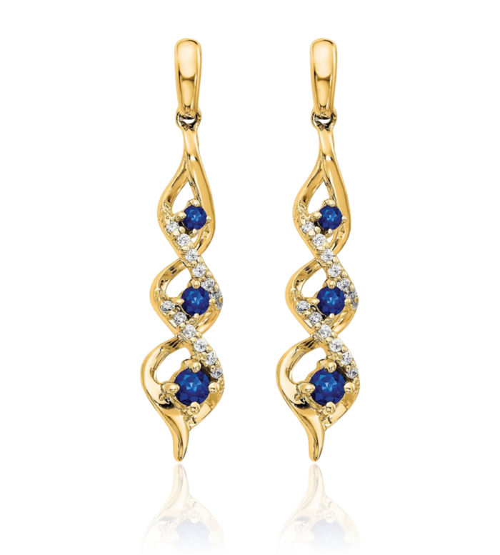 14K Solid Yellow Gold Diamond Blue Sapphire Post Drop Dangle Earrings Gemstone Push Back September Birthstone Jewelry