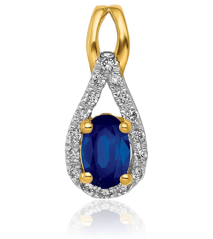 14K Solid Yellow Gold Diamond Blue Sapphire Teardrop Halo Round Necklace Gemstone Pendant Charm