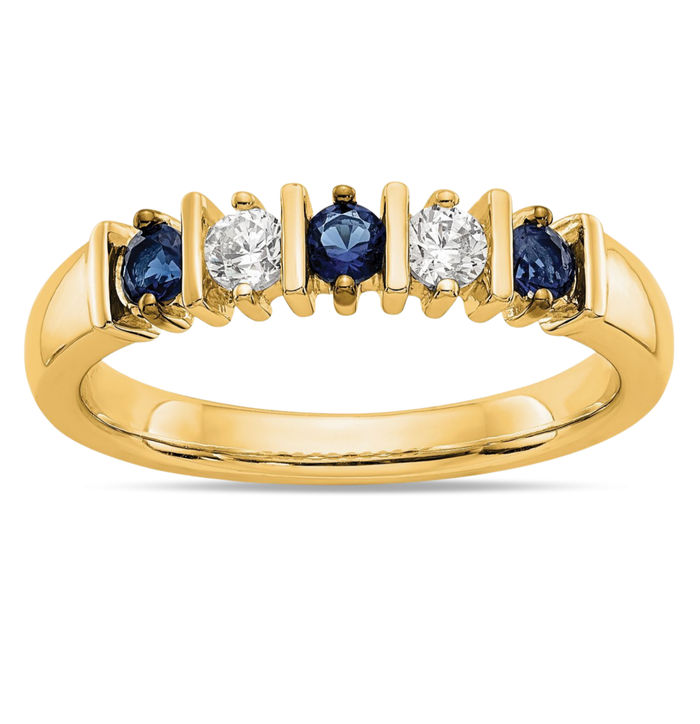 14K Solid Yellow Gold Diamond Blue Sapphire Wedding Band Ring Gemstone