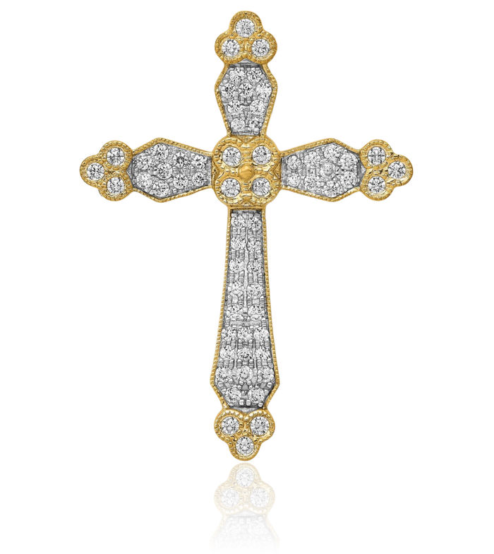 14K Solid Yellow Gold Diamond Budded Holy Cross Floating Chain Slide Pendant Necklace Religious Jesus Christ Christian Charm