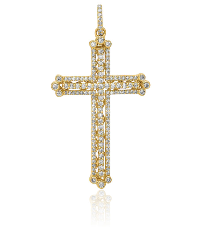 14K Solid Yellow Gold Diamond Budded Holy Cross Necklace Religious Chain Pendant Jesus Christ Christian Charm