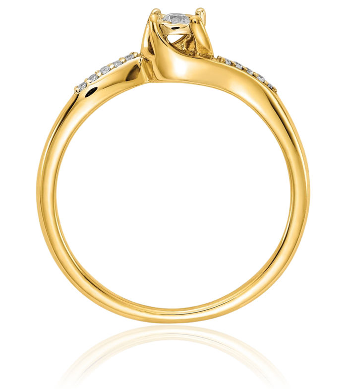 14K Solid Yellow Gold Diamond Bypass Ring