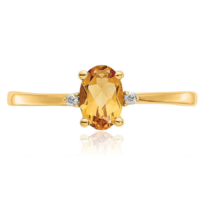 14K Solid Yellow Gold Diamond Orange Citrine Ring Gemstone Band April November Birthstone Jewelry
