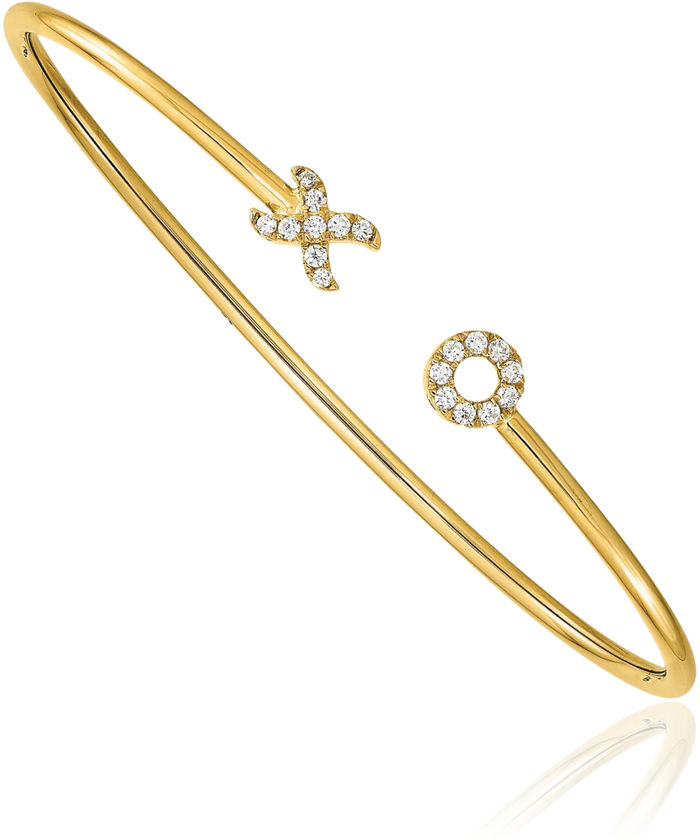 14K Solid Yellow Gold Diamond Crisscross O Cuff Charm Bracelet