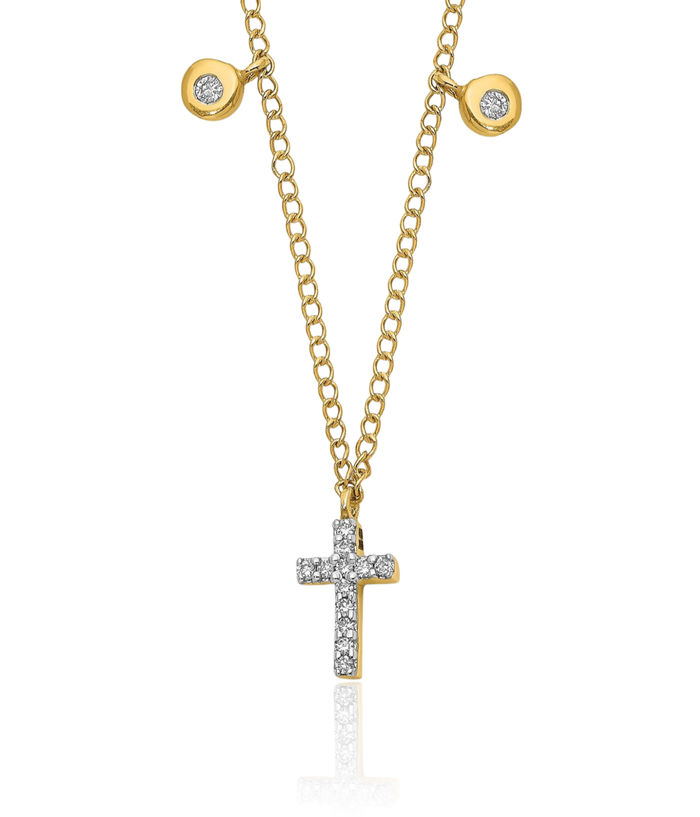 14K Solid Yellow Gold Diamond Holy Cross Necklace Chain