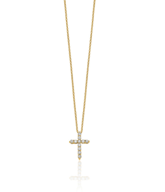 14K Solid Yellow Gold Diamond Holy Cross Necklace Chain