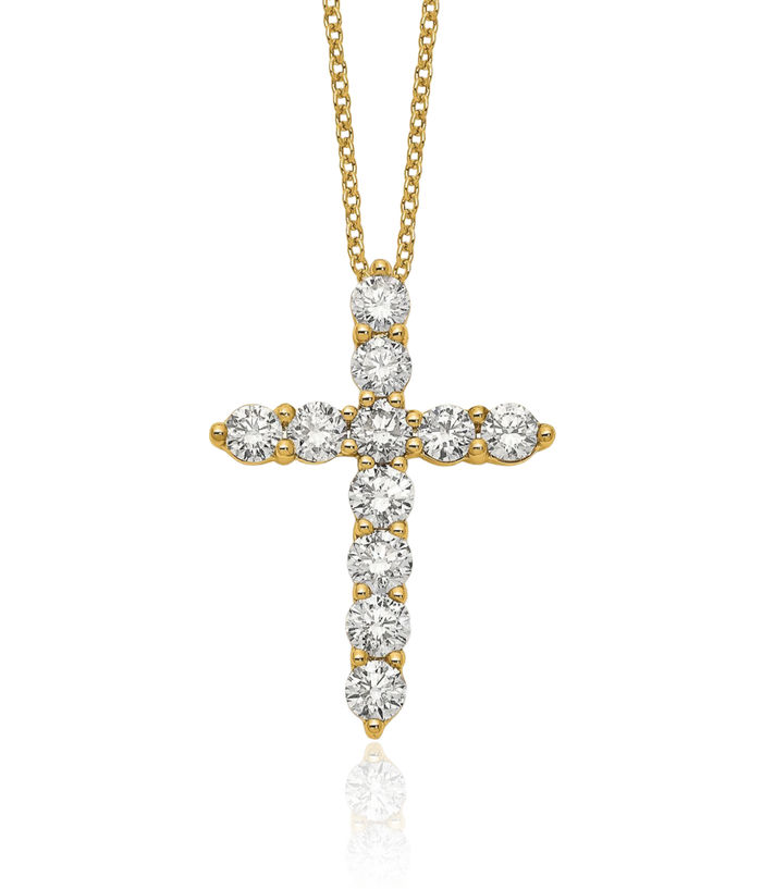 14K Solid Yellow Gold Diamond Holy Cross Necklace Chain