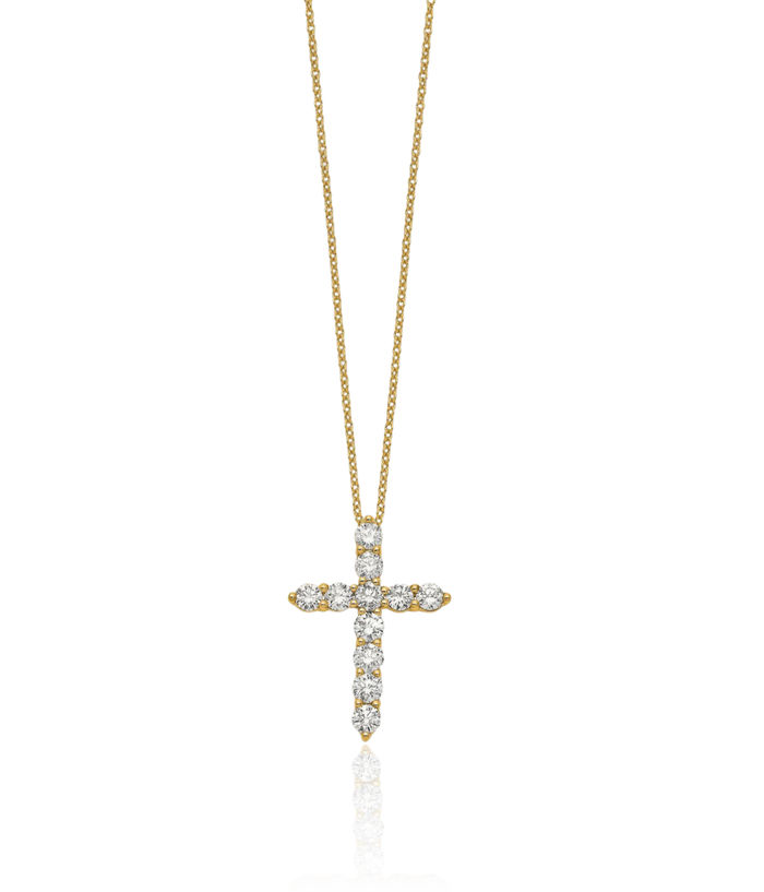 14K Solid Yellow Gold Diamond Holy Cross Necklace Chain