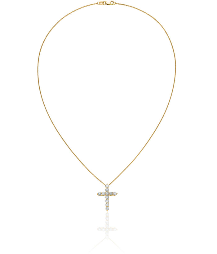 14K Solid Yellow Gold Diamond Holy Cross Necklace Chain