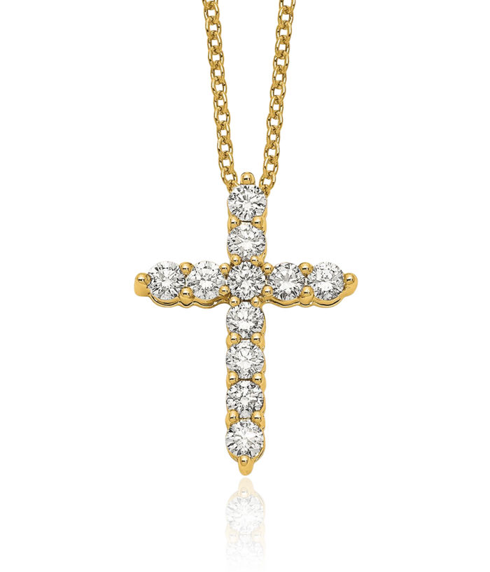 14K Solid Yellow Gold Diamond Holy Cross Necklace Chain