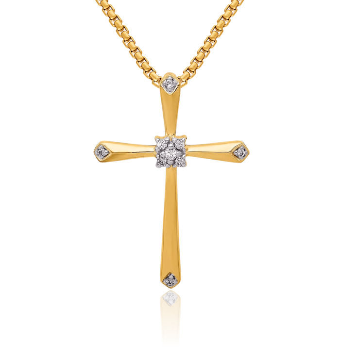 14K Solid Yellow Gold Diamond Latin Mexican Holy Cross Floating Chain Slide Pendant Necklace Religious Jesus Christ Charm