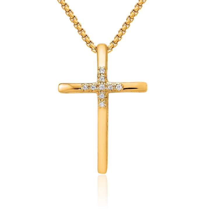 14K Solid Yellow Gold Diamond Latin Mexican Holy Cross Floating Chain Slide Pendant Necklace Religious Jesus Christ Charm