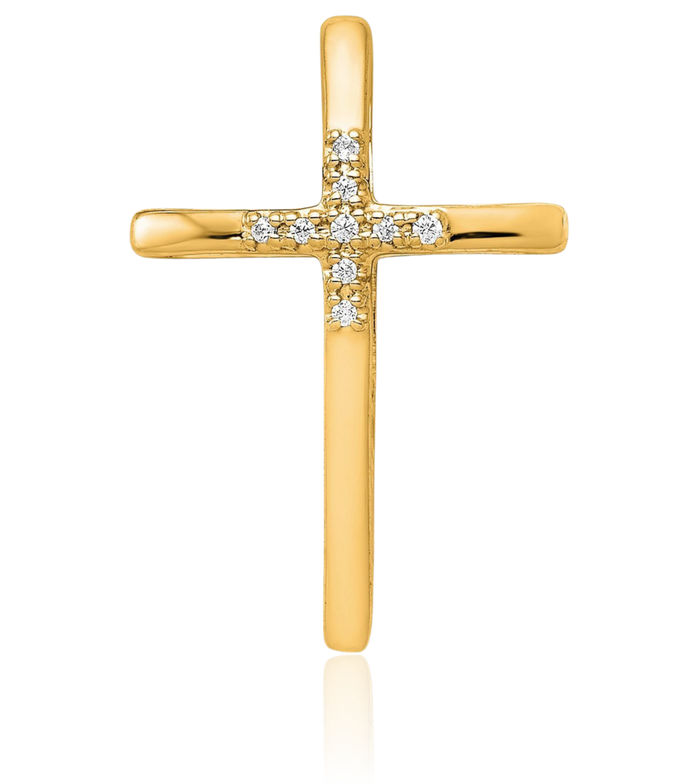 14K Solid Yellow Gold Diamond Latin Mexican Holy Cross Floating Chain Slide Pendant Necklace Religious Jesus Christ Charm