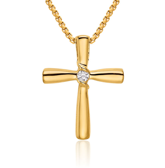 14K Solid Yellow Gold Diamond Latin Mexican Holy Cross Floating Chain Slide Pendant Necklace Religious Jesus Christ Charm