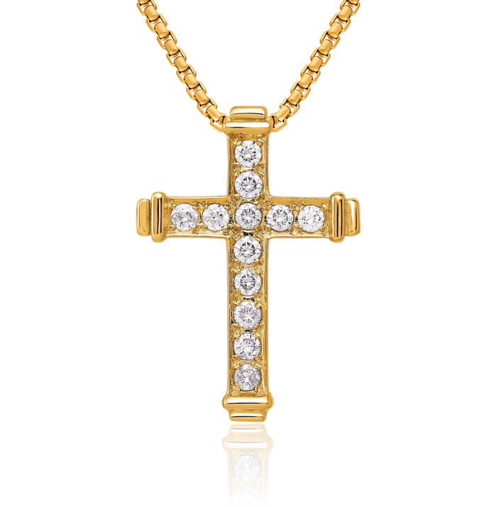 14K Solid Yellow Gold Diamond Latin Mexican Holy Cross Floating Chain Slide Pendant Necklace Religious Jesus Christ Christian Charm