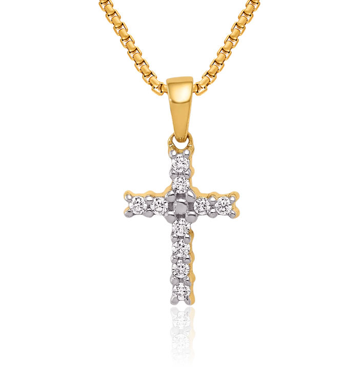 14K Solid Yellow Gold Diamond Latin Mexican Holy Cross Necklace Religious Chain Pendant Jesus Christ Christian Charm