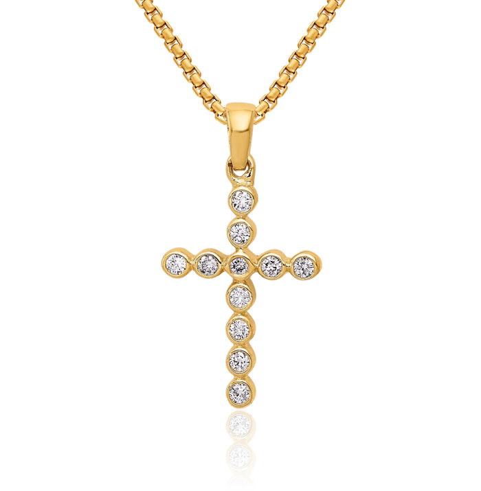 14K Solid Yellow Gold Diamond Latin Mexican Holy Cross Necklace Religious Chain Pendant Jesus Christ Charm