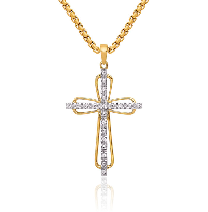 14K Solid Yellow Gold Diamond Holy Cross Necklace Religious Chain Pendant Jesus Christ Charm