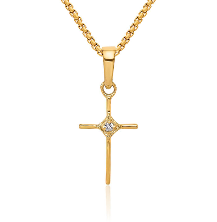 14K Solid Yellow Gold Diamond Latin Mexican Holy Cross Necklace Religious Chain Pendant Jesus Christ Charm