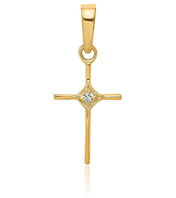 14K Solid Yellow Gold Diamond Latin Mexican Holy Cross Necklace Religious Chain Pendant Jesus Christ Charm