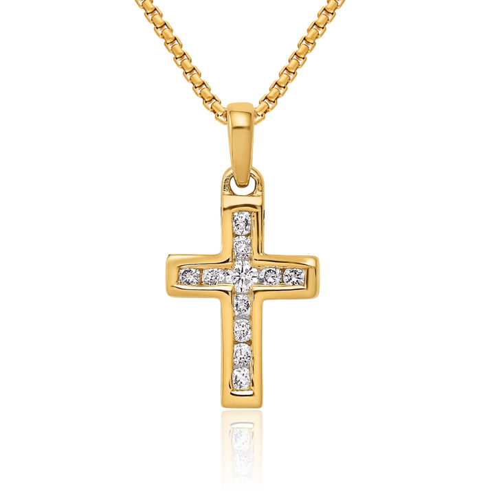 14K Solid Yellow Gold Diamond Latin Mexican Holy Cross Necklace Religious Chain Pendant Jesus Christ Christian Charm