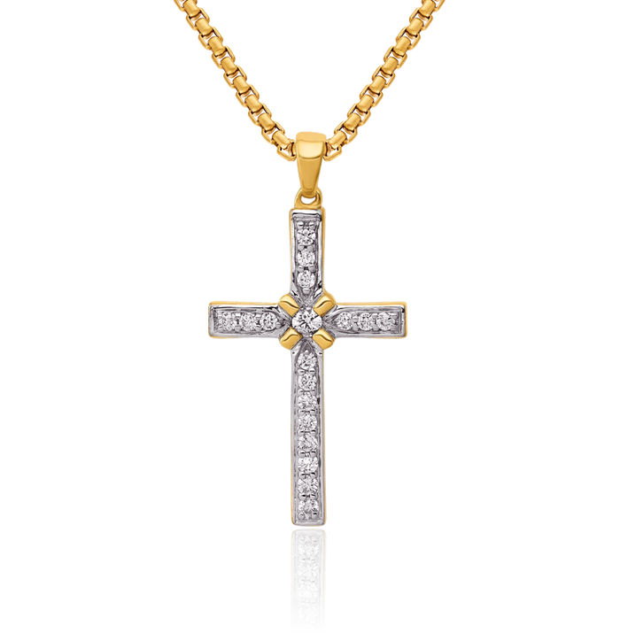 14K Solid Yellow Gold Diamond Latin Mexican Holy Cross Necklace Religious Chain Pendant Jesus Christ Charm