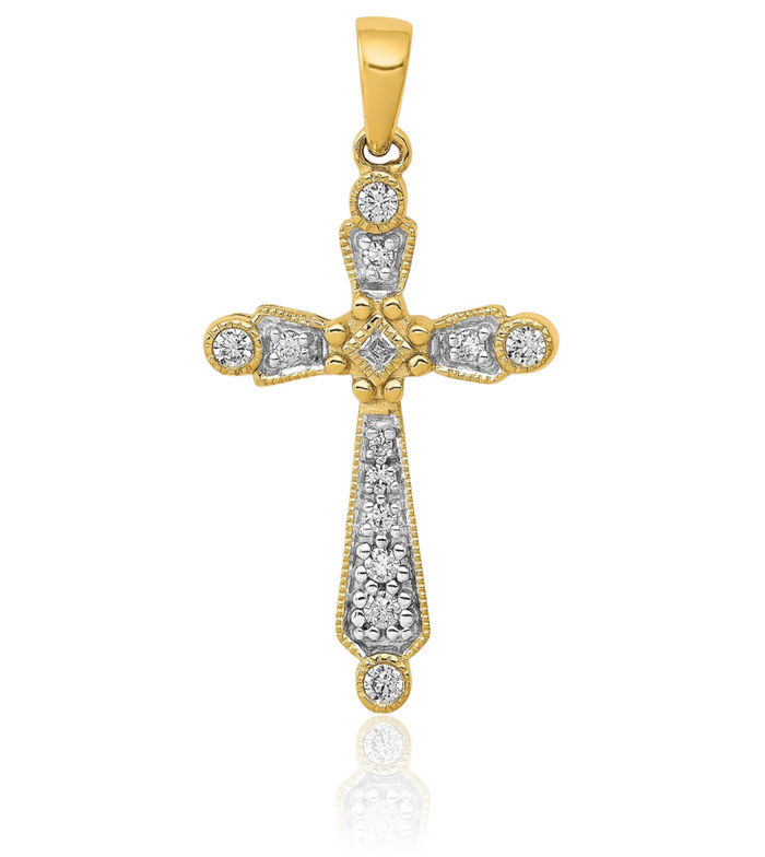 14K Solid Yellow Gold Diamond Latin Mexican Holy Cross Necklace Religious Chain Pendant Jesus Christ Charm