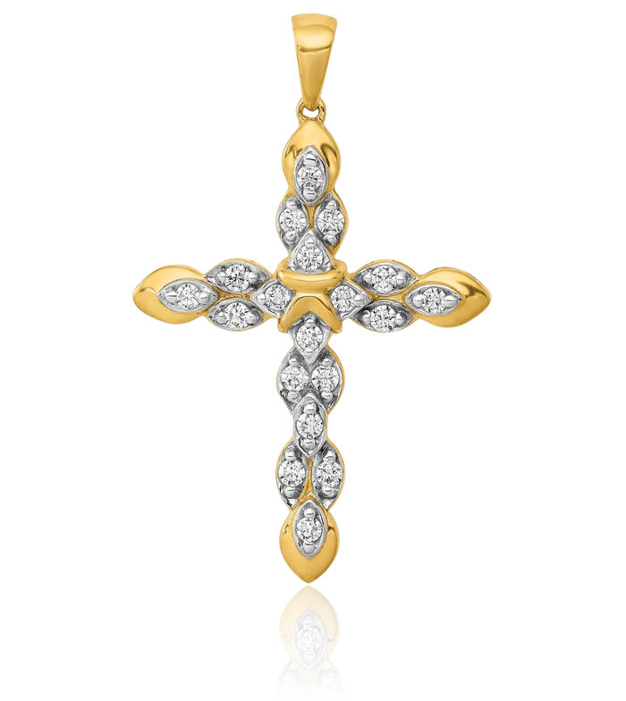 14K Solid Yellow Gold Diamond Holy Cross Necklace Religious Chain Pendant Jesus Christ Charm