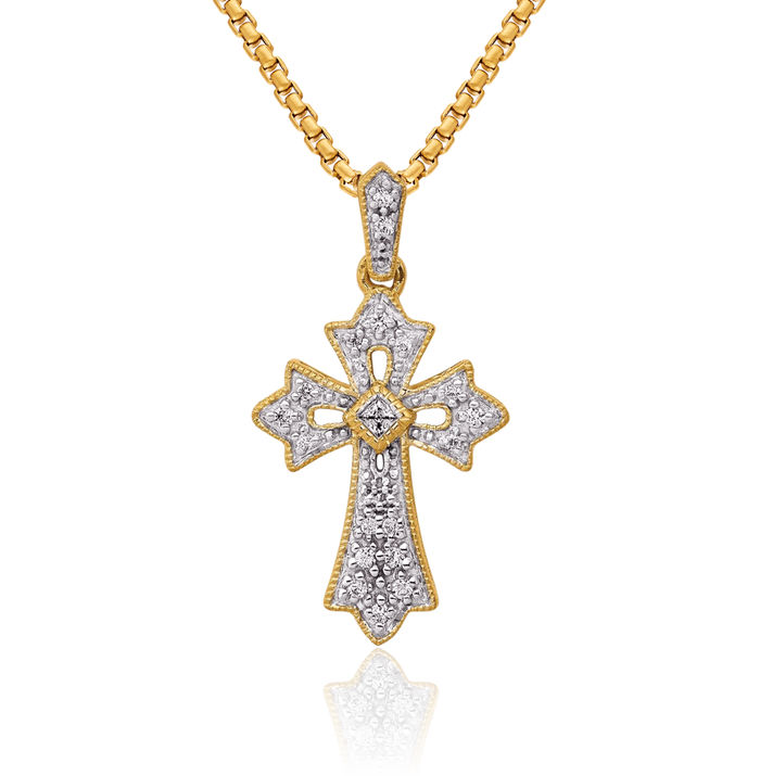 14K Solid Yellow Gold Diamond Holy Cross Necklace Religious Chain Pendant Jesus Christ Charm