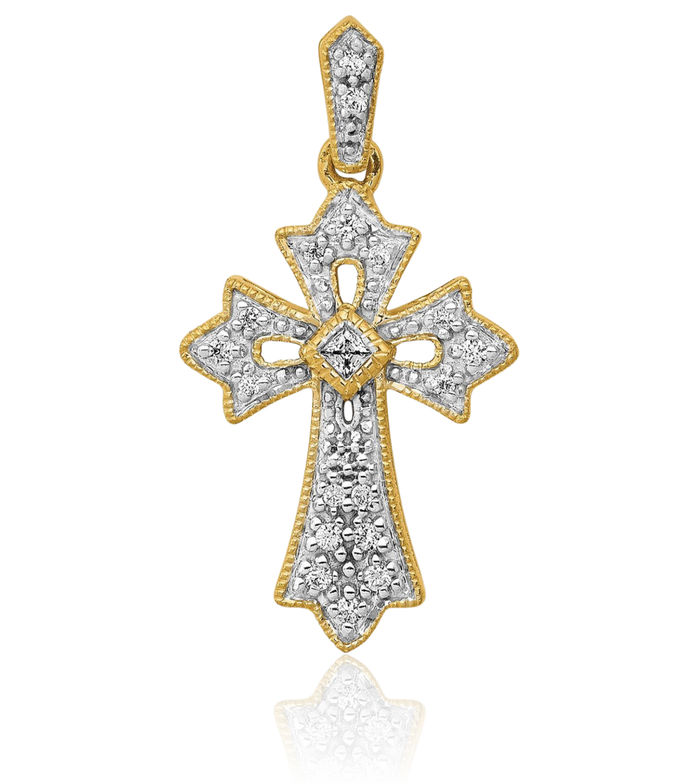 14K Solid Yellow Gold Diamond Holy Cross Necklace Religious Chain Pendant Jesus Christ Charm
