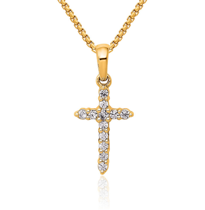 14K Solid Yellow Gold Diamond Holy Cross Necklace Religious Chain Pendant Jesus Christ Charm
