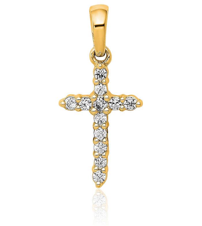 14K Solid Yellow Gold Diamond Holy Cross Necklace Religious Chain Pendant Jesus Christ Charm