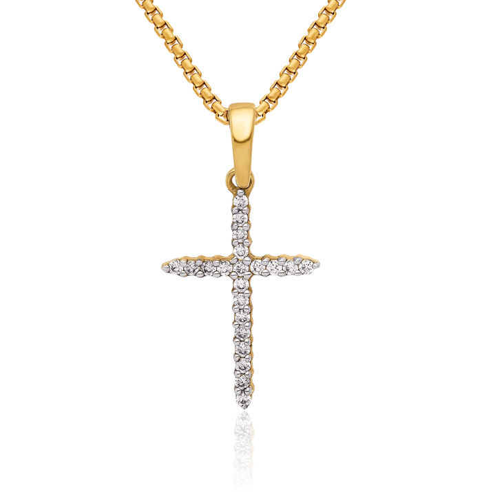 14K Solid Yellow Gold Diamond Latin Mexican Holy Cross Necklace Religious Chain Pendant Jesus Christ Charm