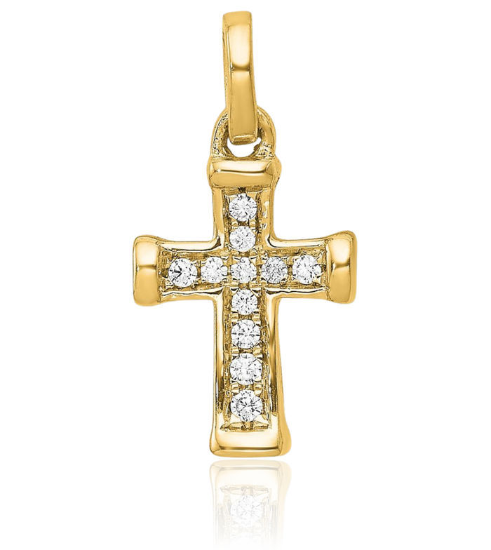 14K Solid Yellow Gold Diamond Latin Mexican Holy Cross Necklace Religious Chain Pendant Jesus Christ Christian Charm