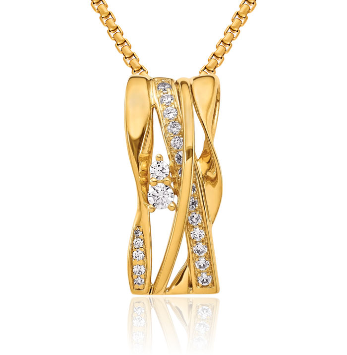 14K Solid Yellow Gold Diamond Curves Floating Chain Slide Pendant Necklace Charm