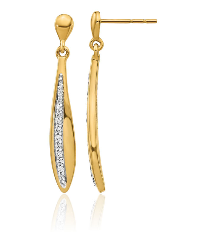 14K Solid Yellow Gold Diamond Line Bar Drop Dangle Earrings