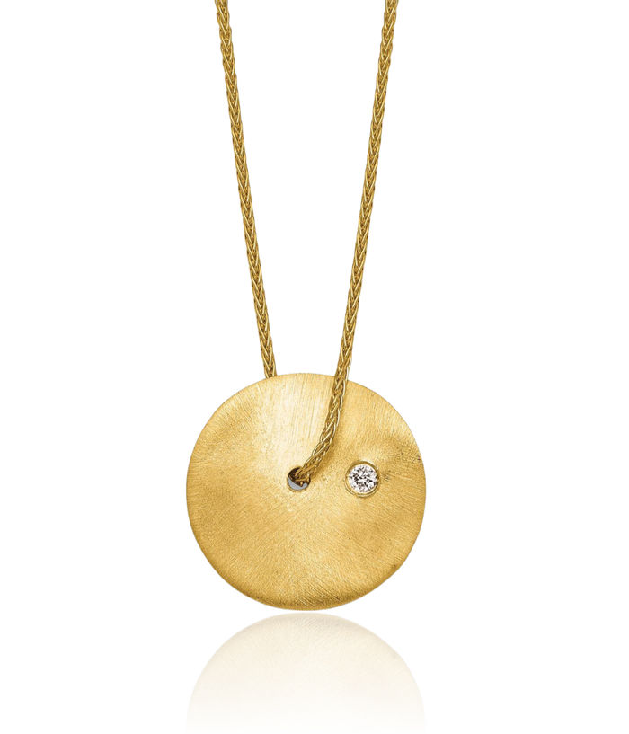 14K Solid Yellow Gold Diamond Disc Geometric Necklace Chain