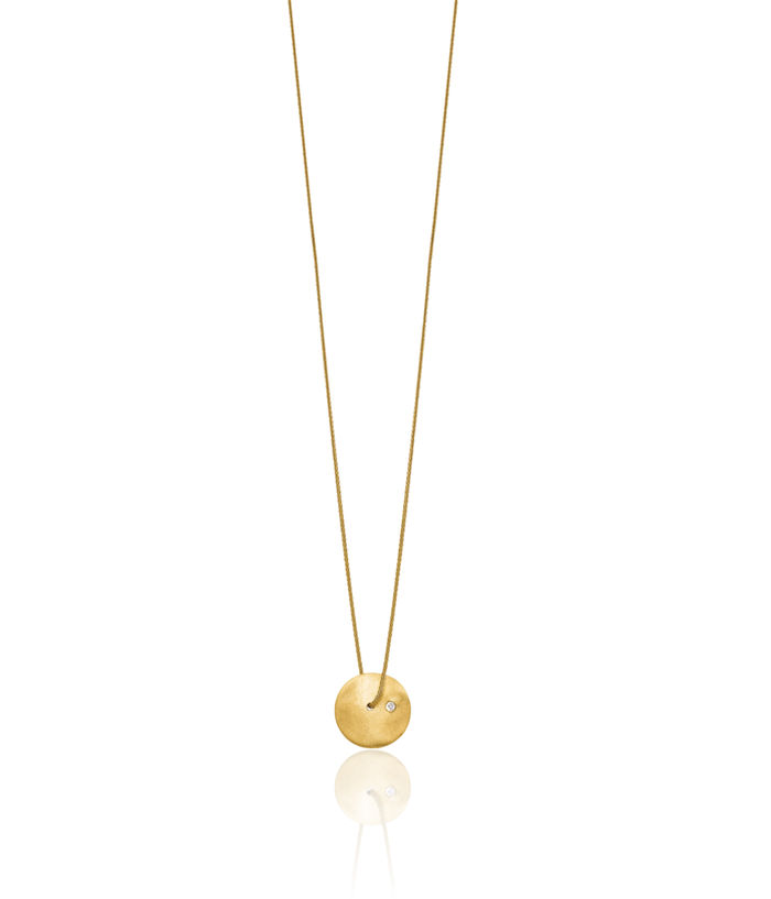 14K Solid Yellow Gold Diamond Disc Geometric Necklace Chain