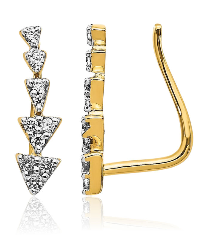 14K Solid Yellow Gold Diamond Ear Climber Earrings